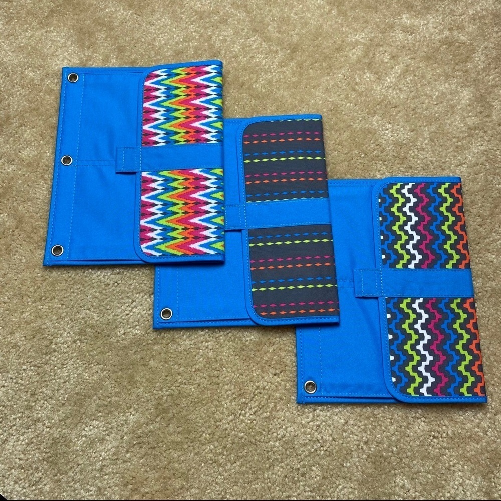 3 Ring Velcro/Zipper Pencil Pouches x 3 NWOT
